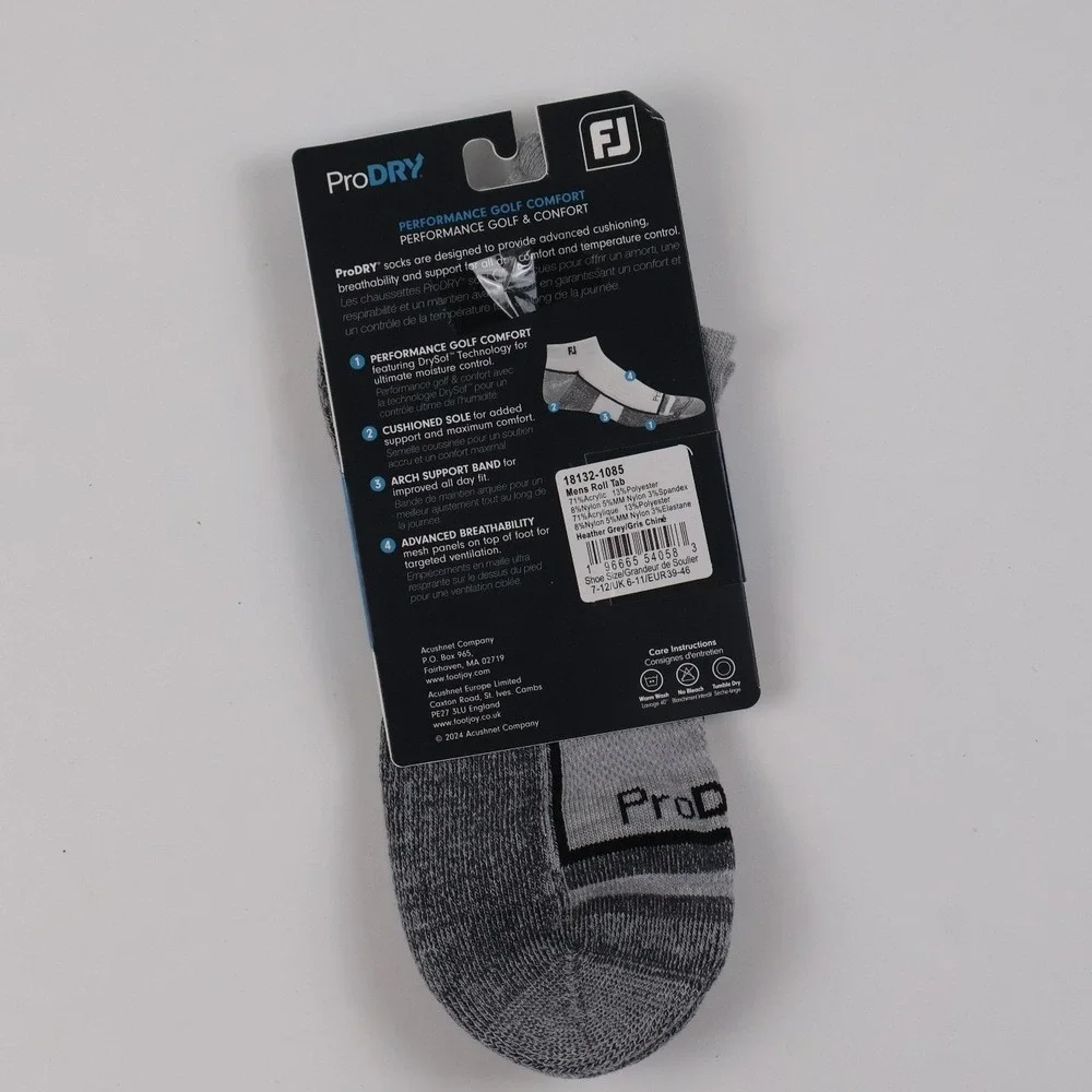FootJoy ProDry Golf Socks Roll Tab Grey Heather Charcoal Mens 7-12 NWT